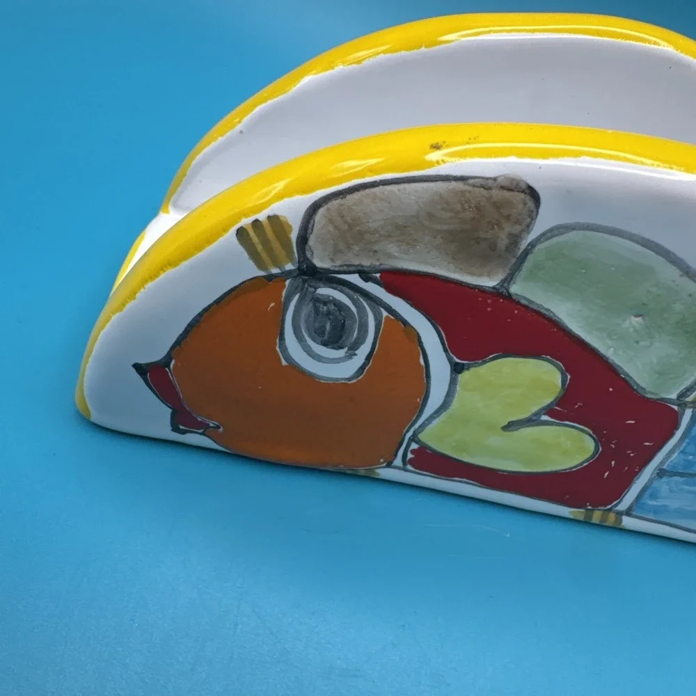 Nino Parrucca Napkin Holder or Letter Holder w Fish Art Pottery Made In Italy‎
